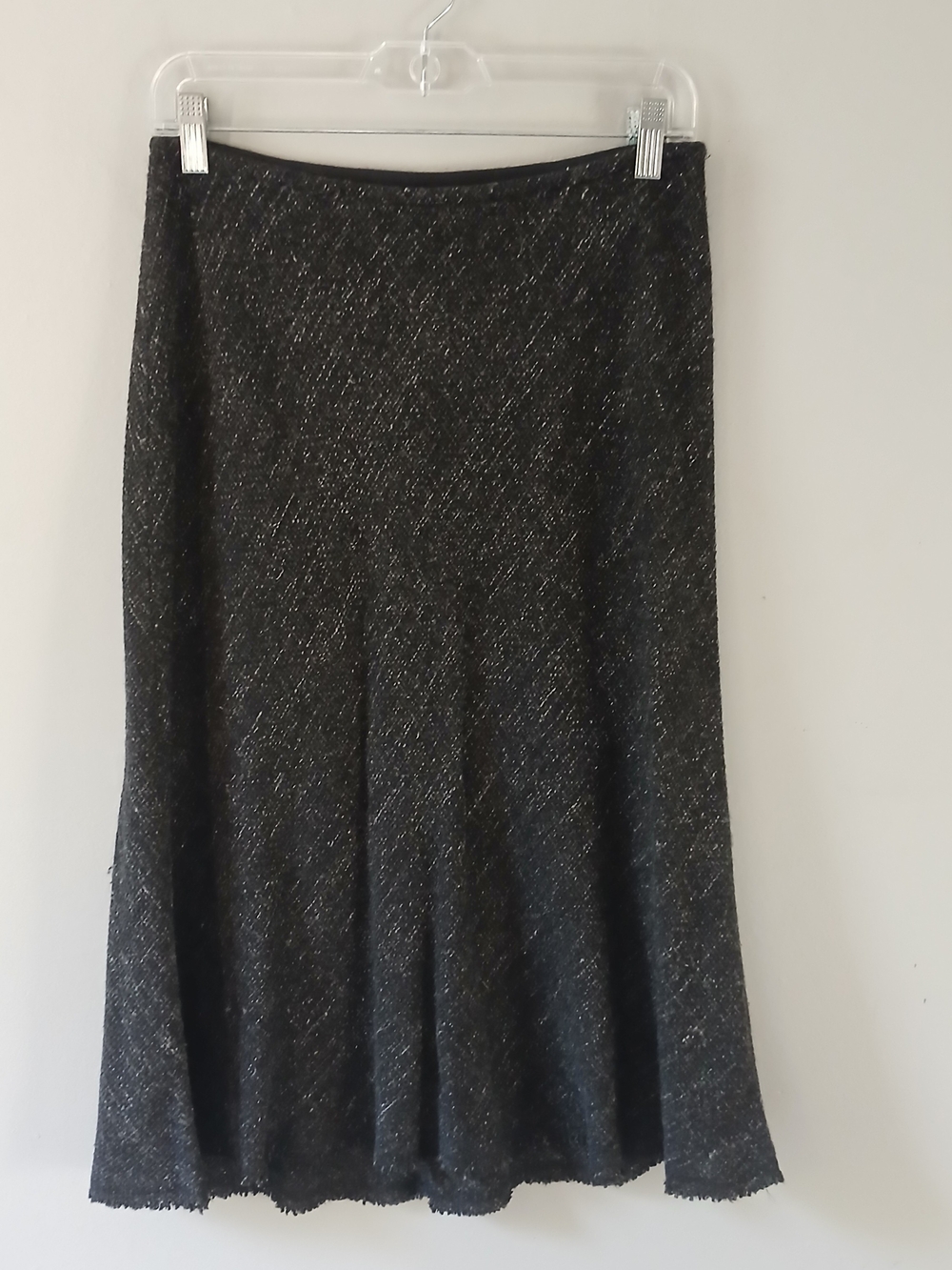Eileen Fisher Women's Size Sm Raw Hem Midi Skirt Elastic Waist Tweed Dark Grey
